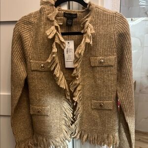 Design 365 Tan Fringe Cardigan Sweater